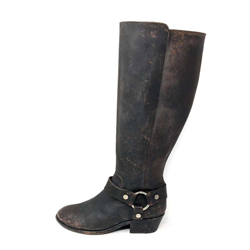 Frye Womens 8 Carson Harness Brown Leather Riding Knee High Western Boots